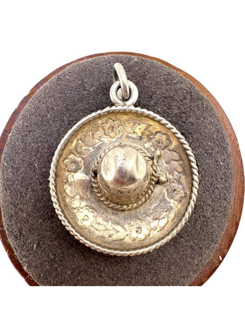 Textured Sombrero Pendant Sterling Silver 925 Size 1" Length